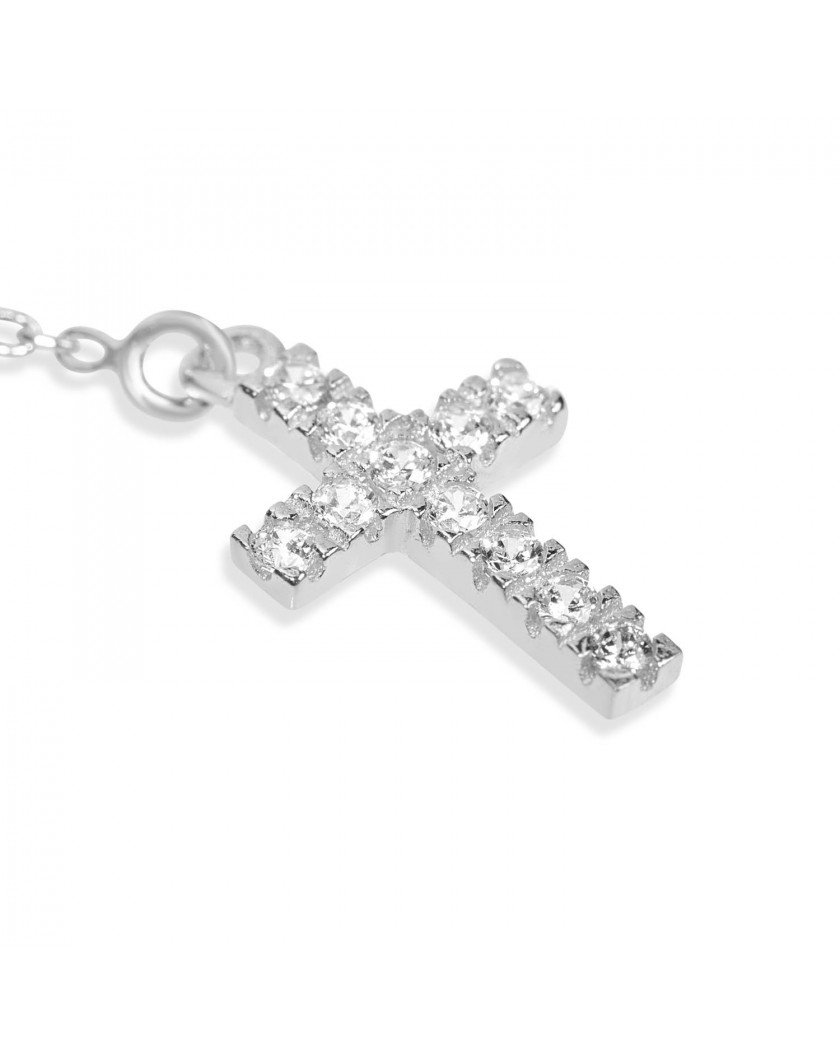 Alternative view of Bracciale DVCCIO Rosario in argento con sfere e lettera su smalto bianco BRBSAGWW