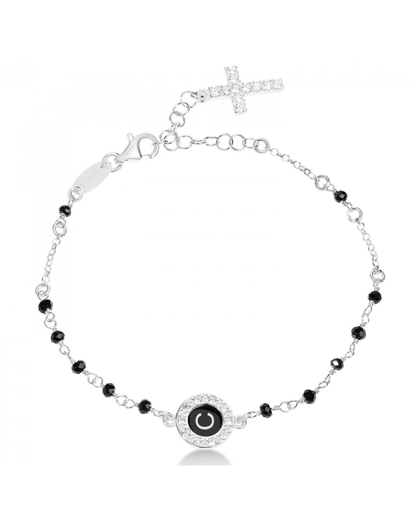 Bracciale Rosario DVCCIO con iniziale e pietre nere BRBPAGWN