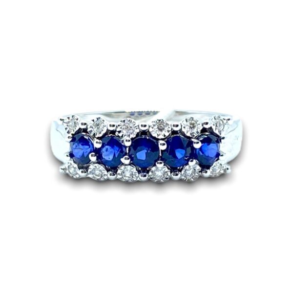 Anello Veretta Donna Oro con Zaffiri Ct. 0.50 e Brillanti
