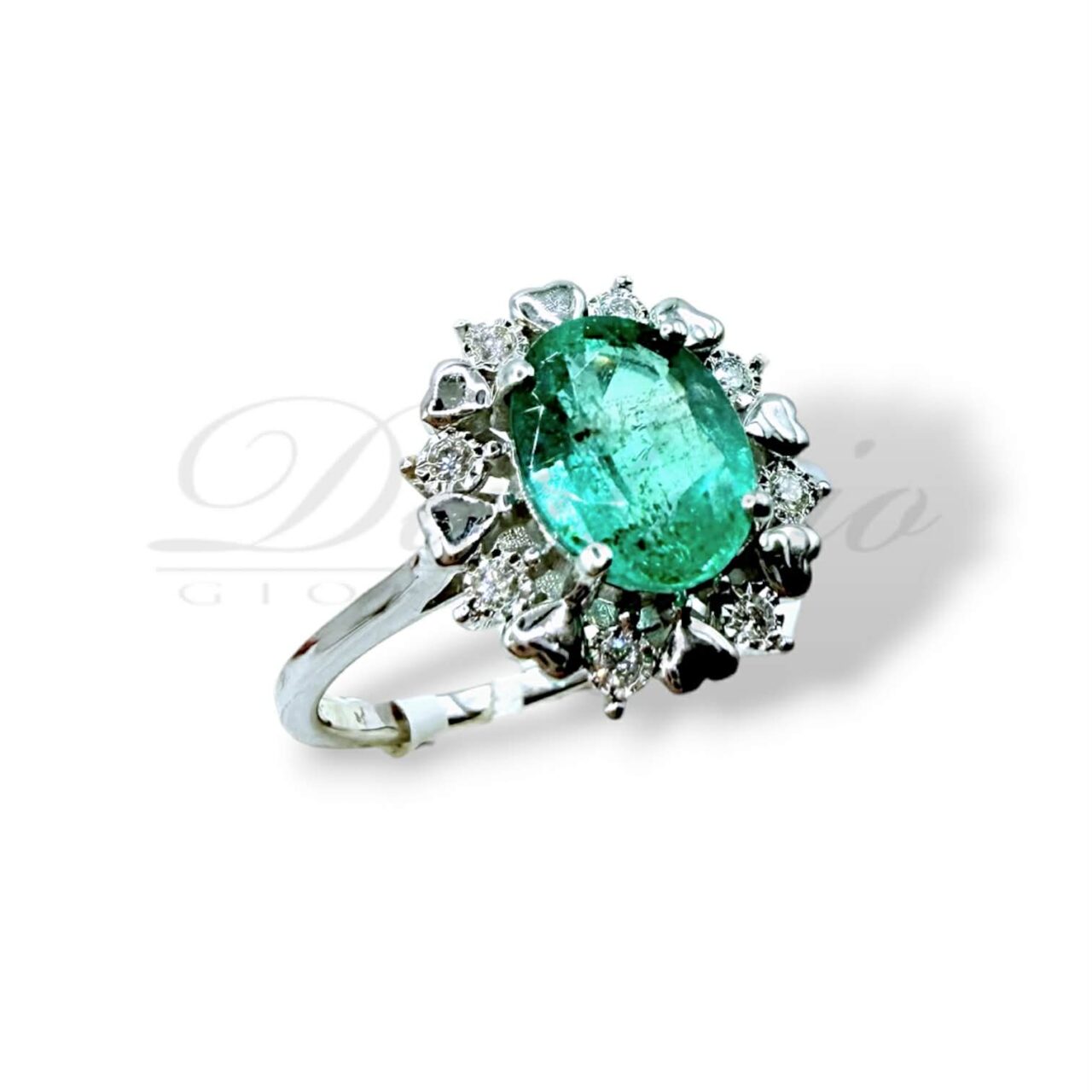 anello donna oro rosetta con smeraldo